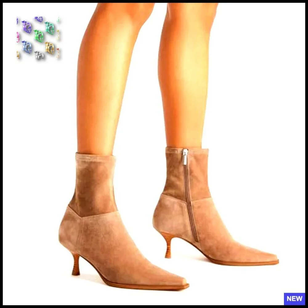 Stiletto Ankle Boots Pointed Toe Side Zipper Synthetic Leather Fashion Heels - Picture 4 of 7